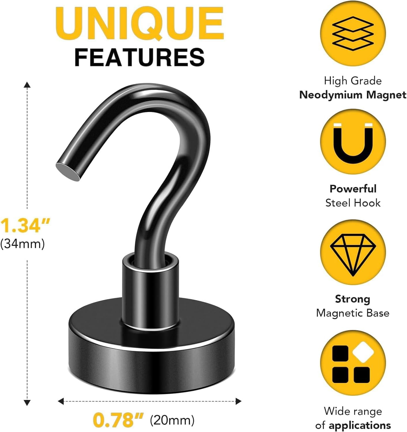 JJEAN-Black Magnetic Hooks, 50 LB Heavy Duty Strong Magnets with Hooks, Rare Earth Neodymium Magnetics Hooks for Cruise Cabins Cruise Ship Essentials 8 Packs