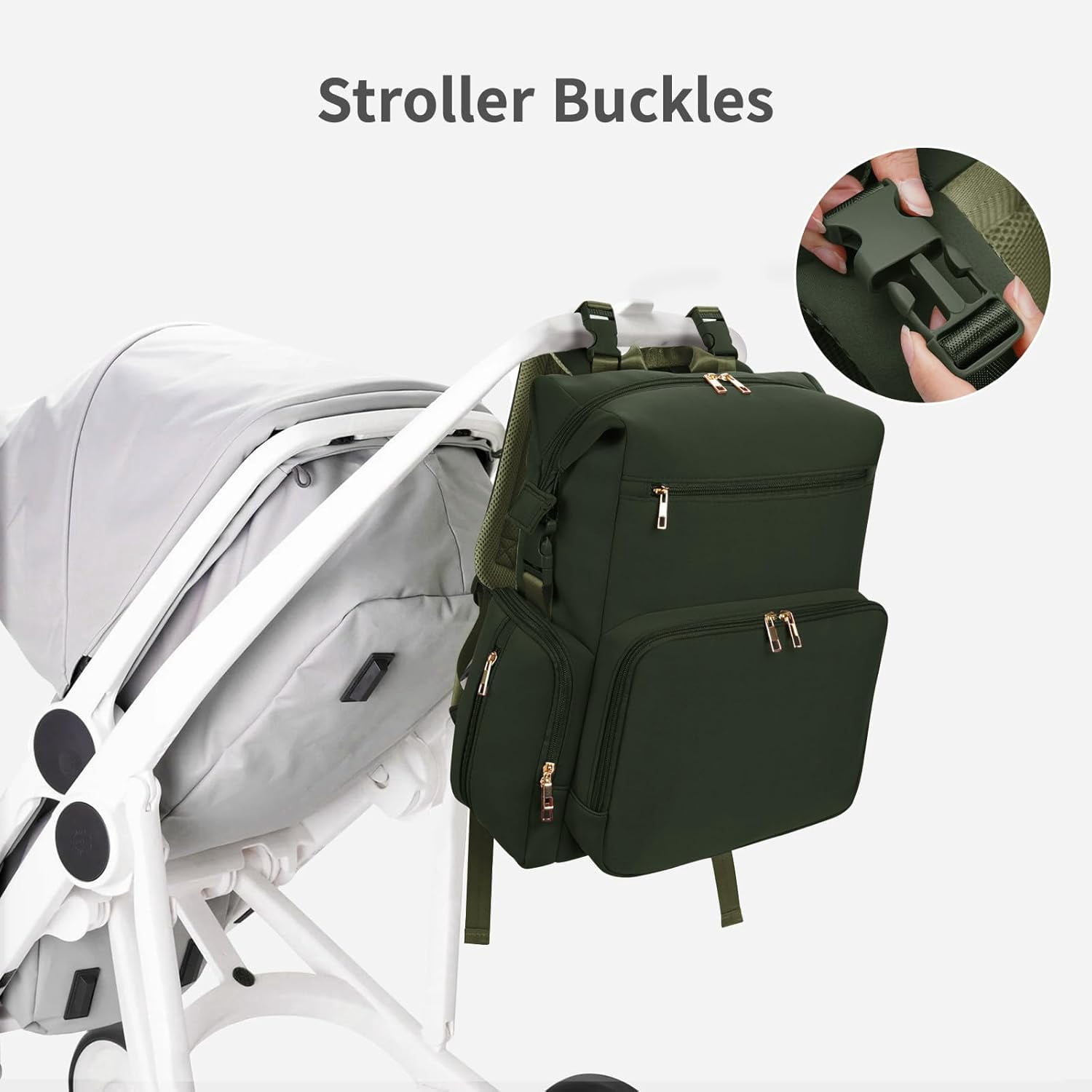 Diaper Bag Backpack for Mom/Dad with Changing Pad, Multi-Function Neoprene Large Newborn Baby Maternity Bags Travel Tote with Insulated Pockets Green