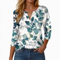 thumbnail image 2 of Towmus 3/4 Length Sleeve Womens Tops Plus Size Blouses Regular Fit T-Shirts Floral Print Tops V Neck Blouses Casual T Shirts Button Up Button Down Pullover Summer Tees, 2 of 5