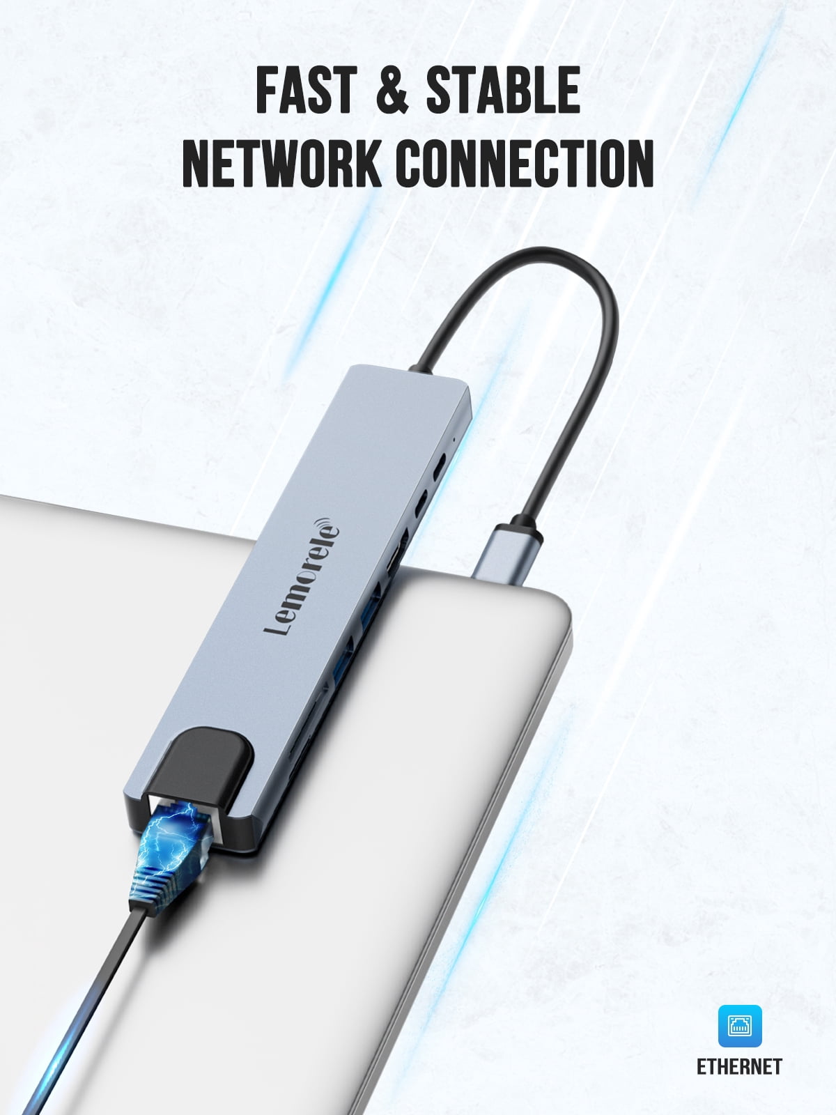 Lemorele TC19L 8 IN 1 Docking Station,USB C Hub with 4K HDMI, Ethernet, USB C Data Port, SD/TF Card Reader,  PD Charging, for MacBook, Dell, HP, Switch