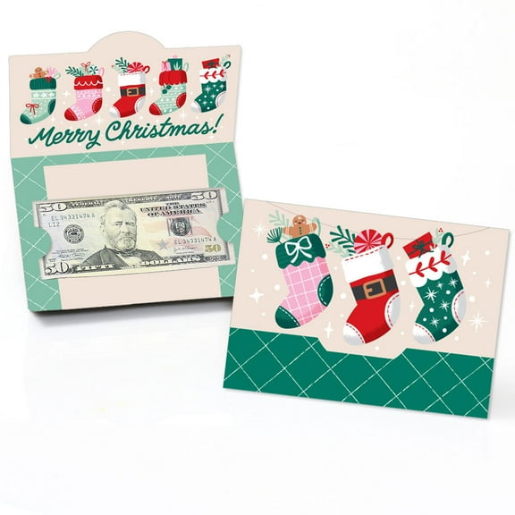 Big Dot of Happiness Christmas Stockings Money Cards for Cash with Envelopes, Winter Holiday Party Gift Card Holders, Funny Christmas Socks Money Holders for Cash - Set of 8