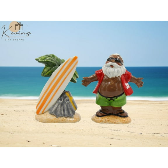 Ceramic African American Hawaiian Santa Salt and Pepper Shakers Home Decor  Kitchen Decor Christmas Decor