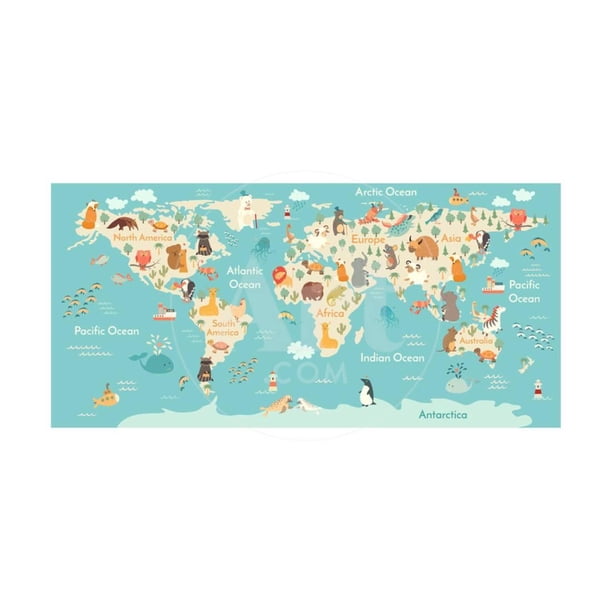 animals world map for children kids animals poster continent animals