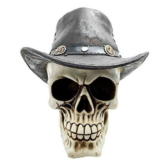 Western Life Cowboy Rodeo Villain Skull With Cool Hat Skeleton Figurine Statue