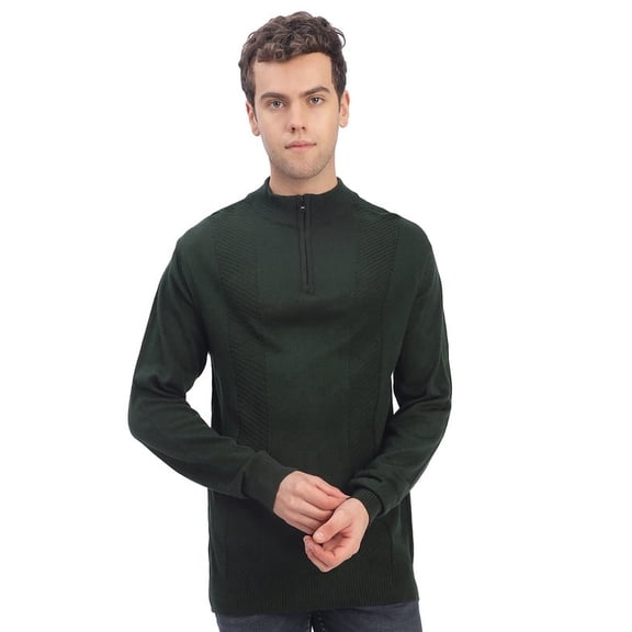 Cavardi Casual Men’s Half Zipper Sweater – Green | XXL