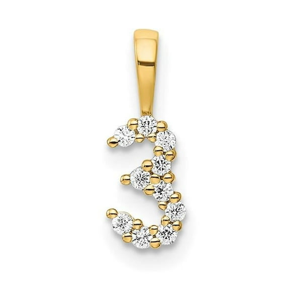 Finest Gold 14K Yellow Gold Diamond Number 3 Pendant