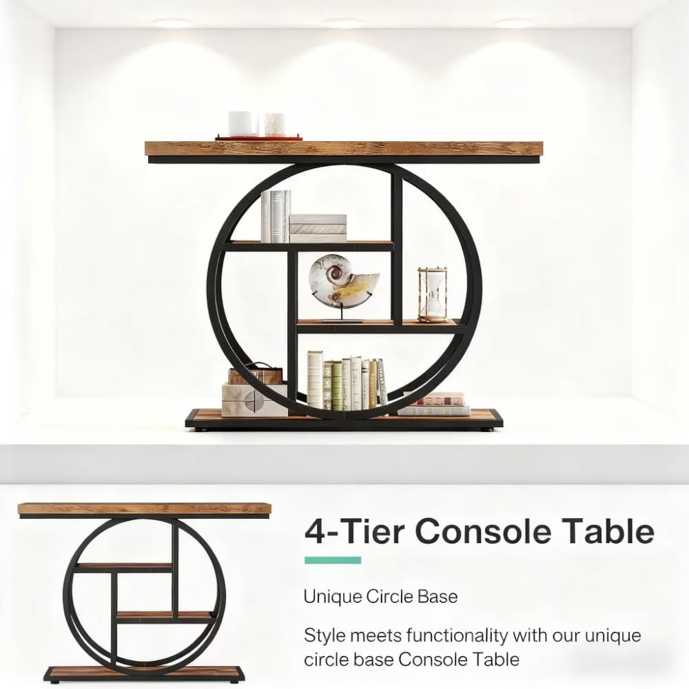 MAYEERTY 41.3" Industrial Console Table, 4-Tier Wood Accent Sofa Table for Entryway, Hallway, Living Room, Narrow Design