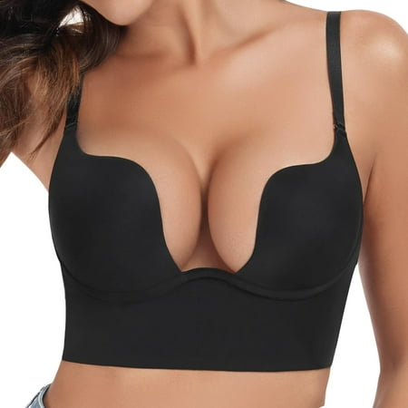 Clearance!Uooqdmx Bras for Women Push Up Bra U Neckline Backless Bra V Padded Low Cut Bras for Support Women s Lingerie  Sleep & Lounge Black D
