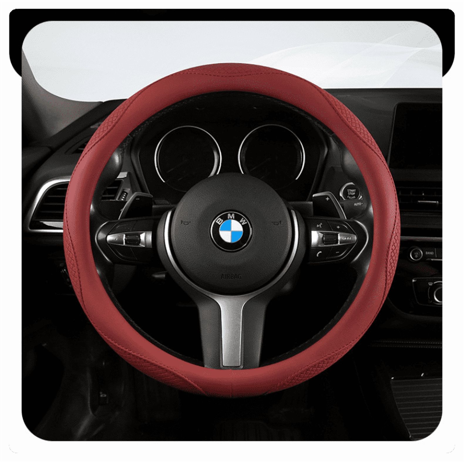 Morandi Nappa Leather Steering Wheel Cover Four Seasons Universal Lafite Red [Round]