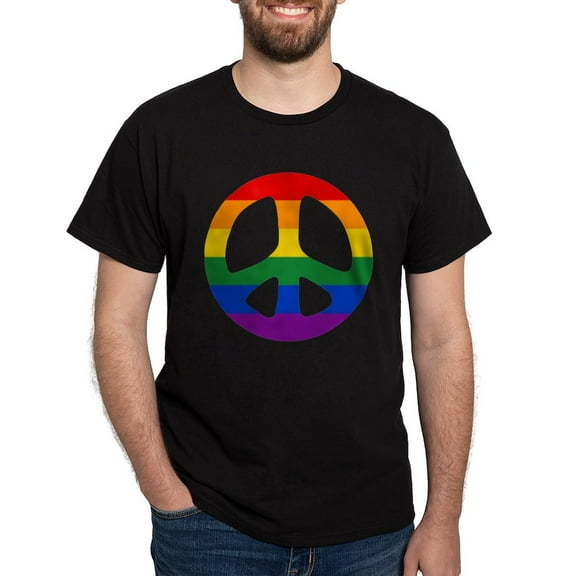 CafePress - Rainbow Flag Peace Dark T Shirt - Men's Classic Graphic Cotton T-Shirt