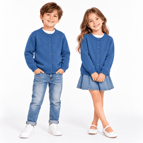 Navy Cardigan for Girls 7-8, Kids School Uniforms Long Sleeve Button Down Knit Cardigans Sweater Tops
