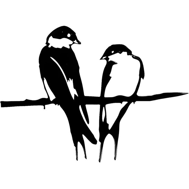 Silueta de pájaro de metal, 2 pájaros en rama Arte de metal Jardín Pájaro de metal