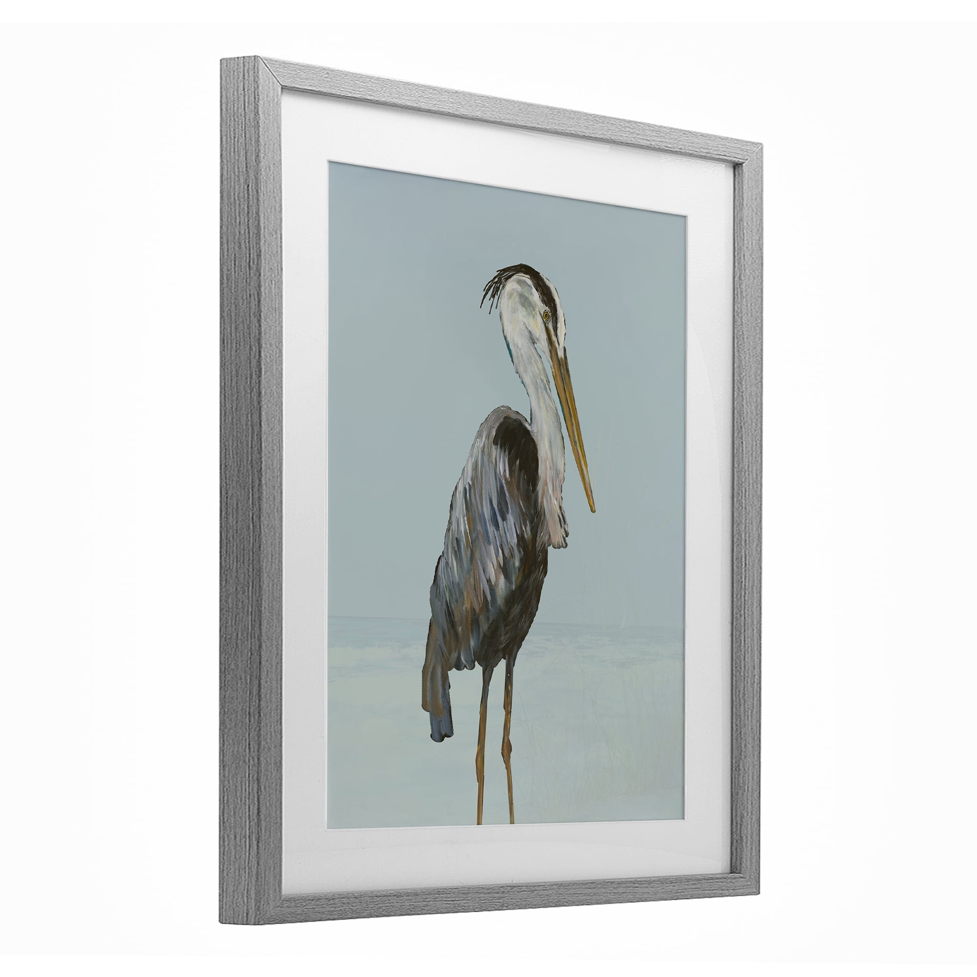 Stupell Industries Coastal Pelican Muted Blue Gray Framed Print Under Glass, design by Julie DeRice