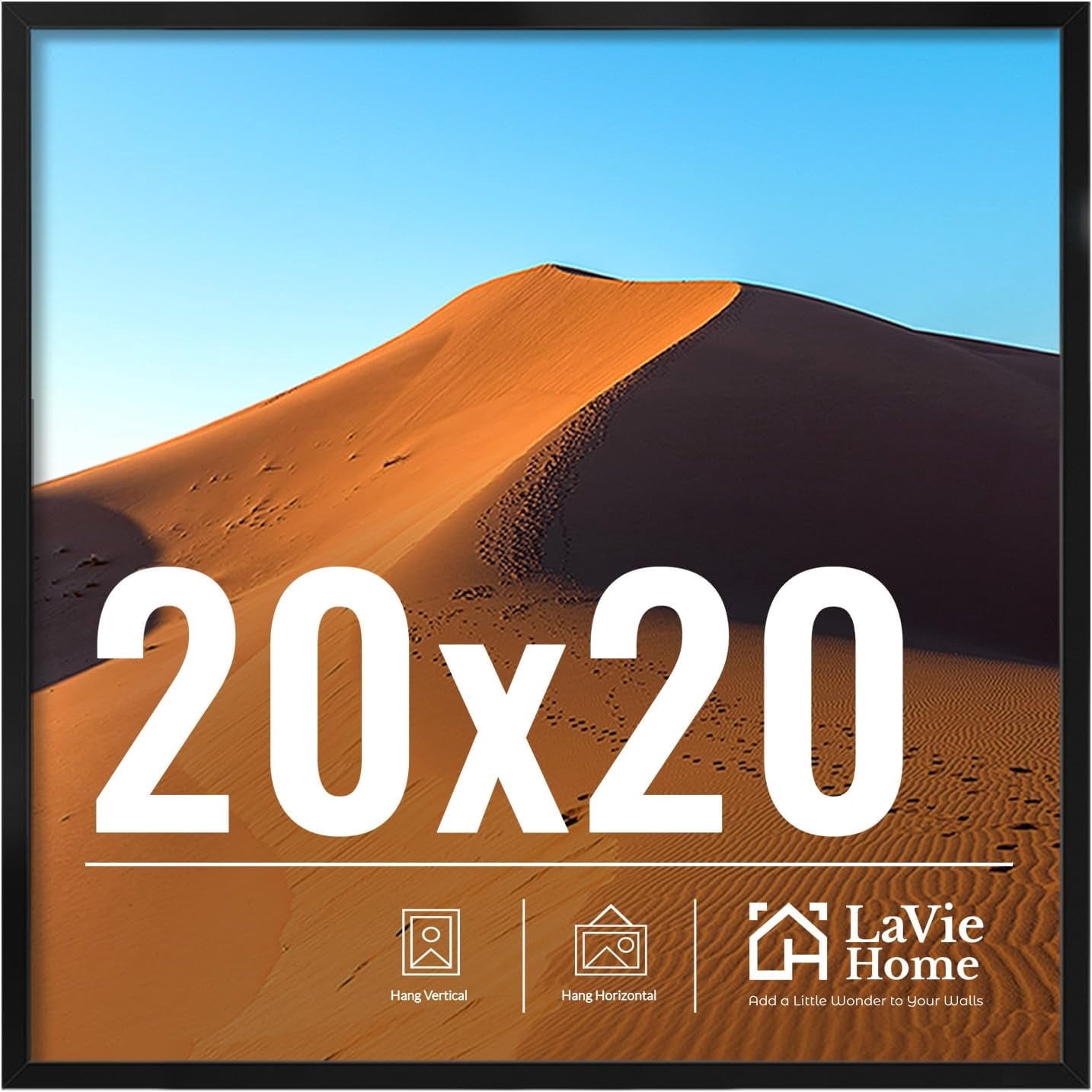 20x20 Picture Frame for Wall Display, 20x20 Black Picture Frame with HD Plexiglas, 20 x 20 Square Frame 1 Pack, Display Frame for Vertical or Horizontal, Classic Collection