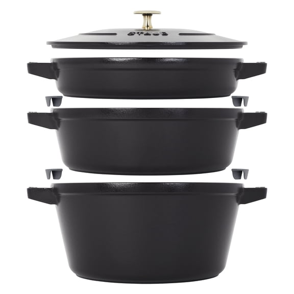 Staub 4 Piece Matte Black Stackable Cast Iron Cookware Set