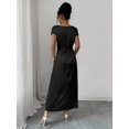 thumbnail image 2 of Black Satin Cowl Neck Short Sleeve Maxi Dress For Elegant Day Or Evening Wear, 2 of 6