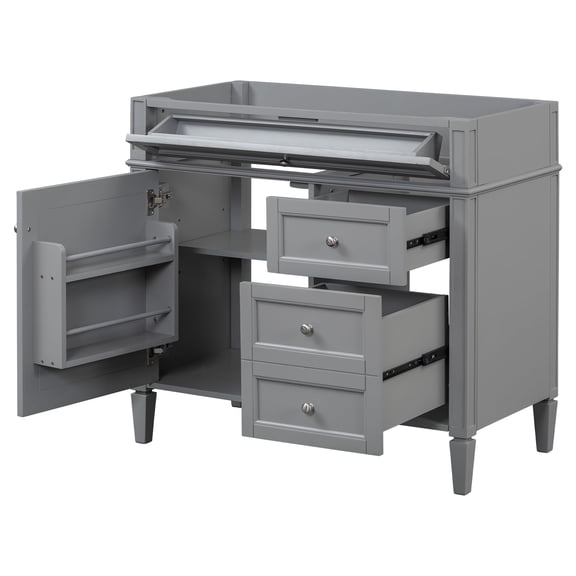 FFZ 36 inch Bathroom Vanity with 2 Drawers and Tip-Out Drawer, Solid Wood Frame, Grey