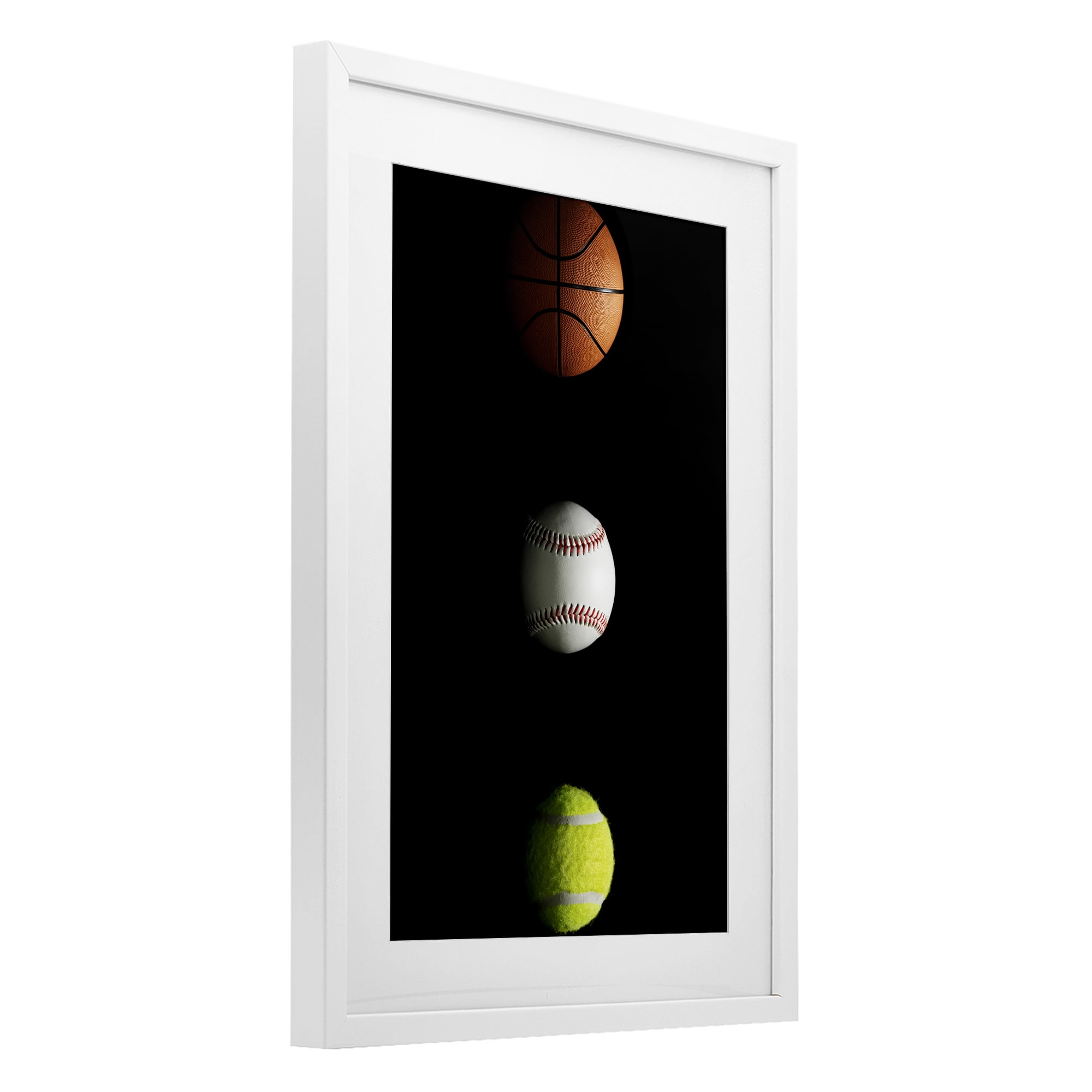 Stupell Industries Sports Balls Spotlight White Framed Print Under Glass, design by Jesse Keith