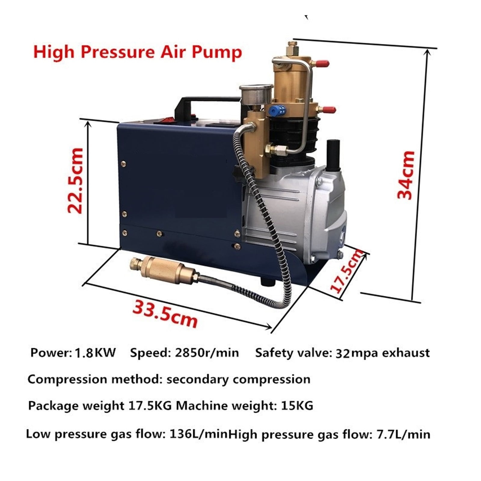 1.8KW 40 Mpa Electric Air Compressor High Pressure Air Pump pneumatic Airgun PCP Inflator With High Pressure Safety Valve