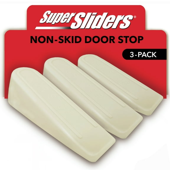 Super Sliders Non-Skid Rubber Door Stop, Wedge Design for Secure Hold on Textured Surfaces and Carpet (4 in x 1 in x 1 in) - 3 Pack, Beige