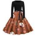 thumbnail image 1 of Robes de Fête de Noël pour Femmes Robe Imprimée de Noël à Manches Longues avec Nœud (Taille: m), 1 of 2