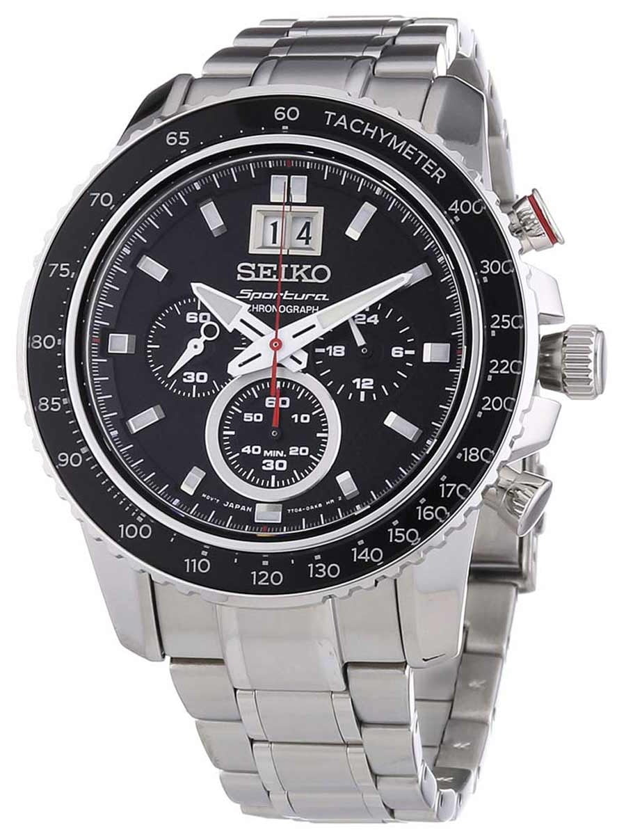 Seiko SPC137P1 Sportura Black Steel Bracelet Chronograph Watch - Walmart.com
