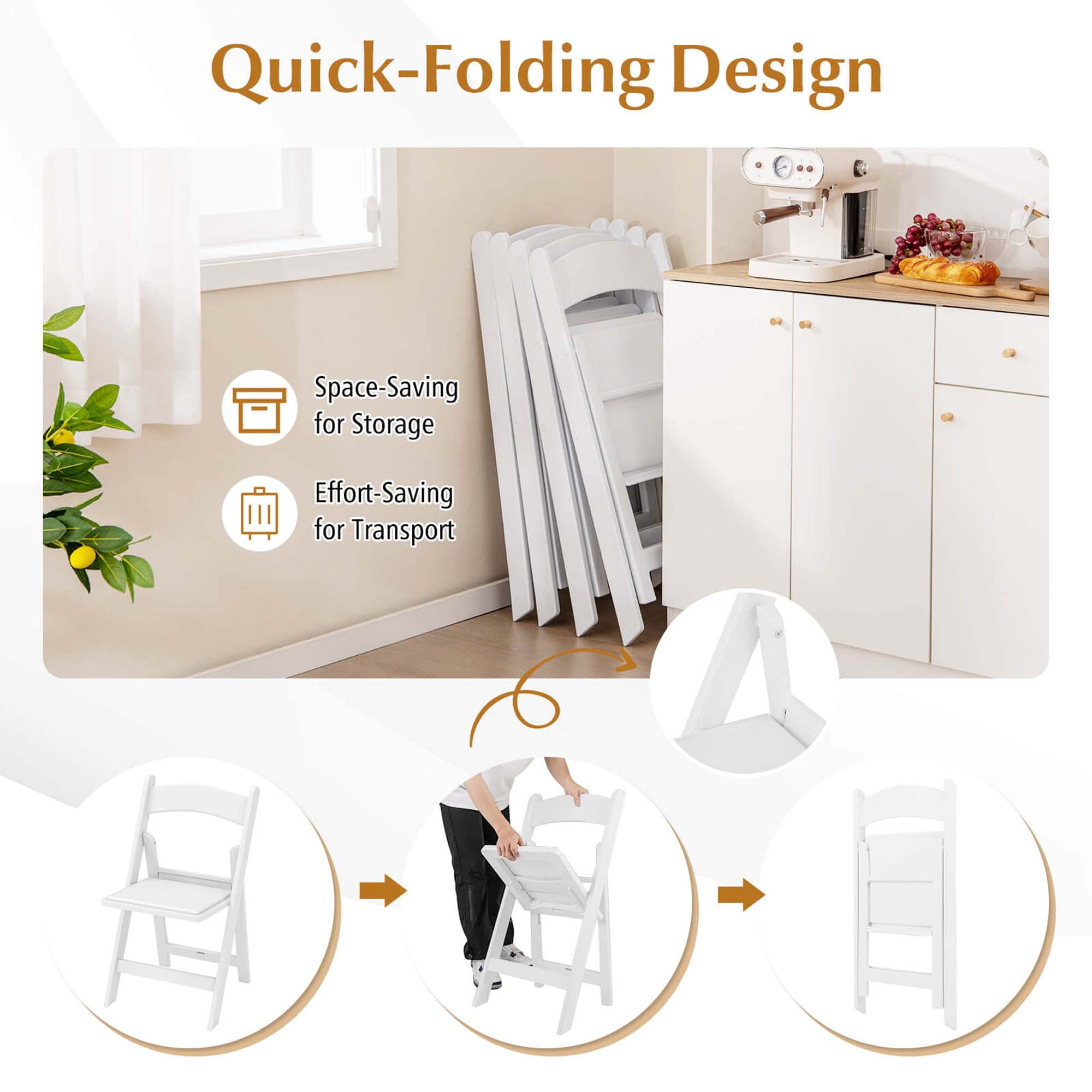 Costway 4 Pack Resin Folding Chairs with Padded Seat All-Weather Resin Frame Patio