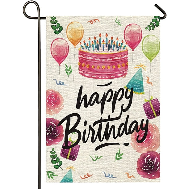 Atenia Happy Birthday Burlap Garden Flag Double Sided Outdoor Yard Flags Com Atenia Happy Birthday Burlap Garden, Birthday Garden Flags