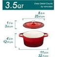 thumbnail image 2 of Red Enamel Cast Iron Dutch Oven 3.5 QT with Lid, Non-Stick, Heat Distribution, Oven Safe to 500°F, 2 of 8