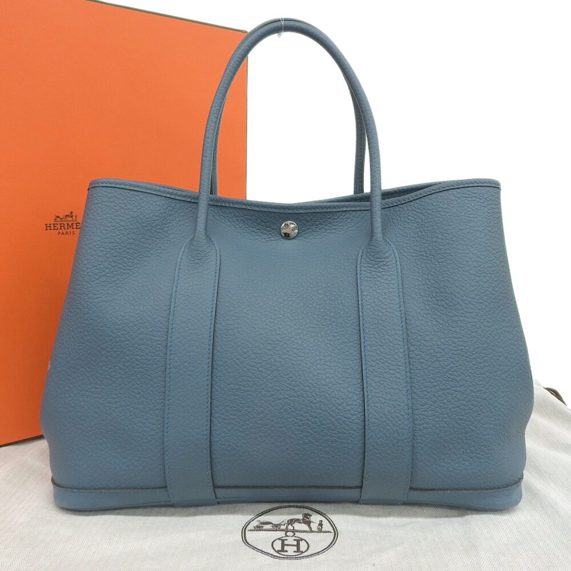 Authenticated Used Hermes HERMES Garden 36 Tote Bag Vash Country Blue  Tonpet □Q Engraved 