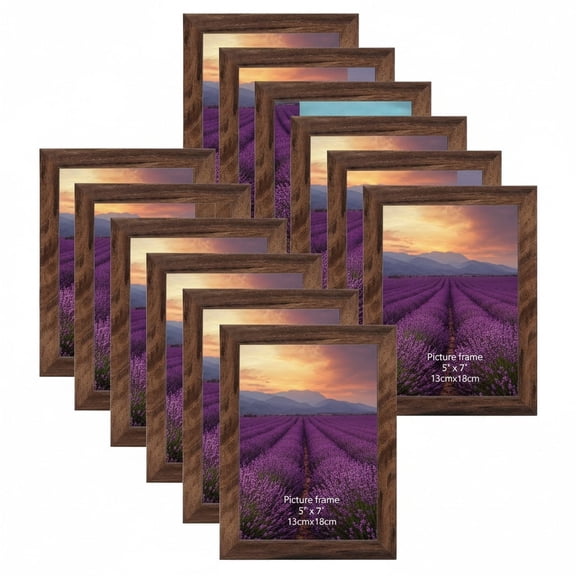 12-Pack Brown 5x7 Picture Frames for Wall or Tabletop