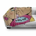 thumbnail image 3 of Kiss Me Soft Flannel Fleece Blanket, Young Couple Kissing Pop Art Style Vintage Drawing with Halftone Circles Backdrop, Cozy Plush for Indoor and Outdoor Use, 50" x 70", Multicolor, by Ambesonne, 3 of 6