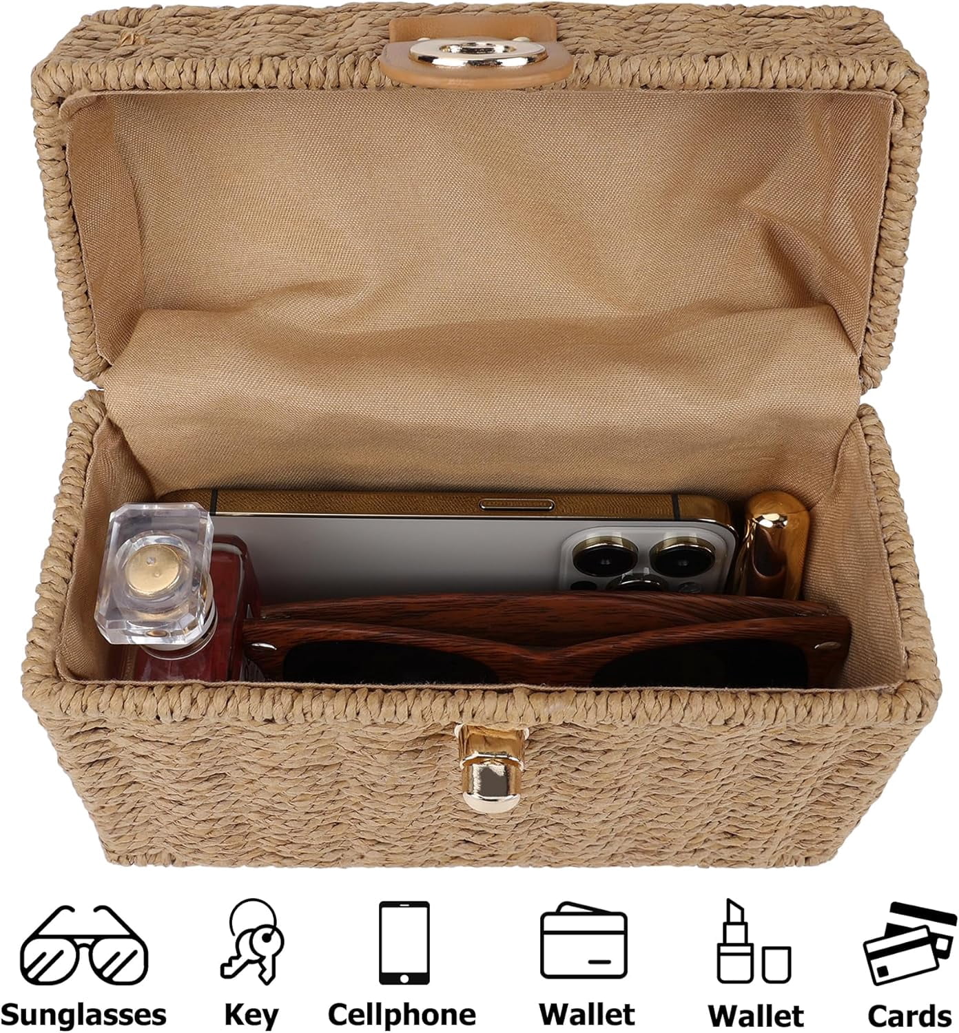 Handwoven Rattan Bag for Women Wicker Crossbody Shoulder Bag Straw Beach Tote Bag