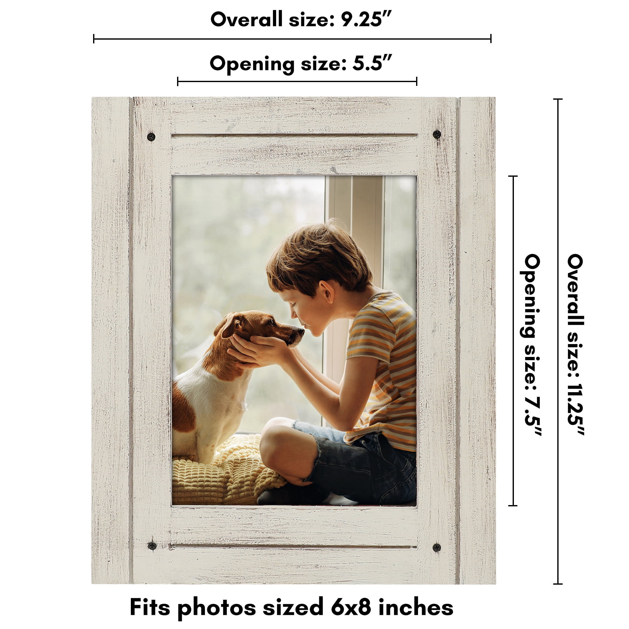 Americanflat 6x8 Picture Frame Polished Crystal Clear Glass Hampton Collection Distressed Frames - Aspen White