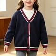 thumbnail image 4 of Unisex Kids and Toddlers' V-Neck Cotton Uniform Cardigan Sweaters Soft Striped Trim Cable Knit Sweater Boys School Outerwear, 4 of 5