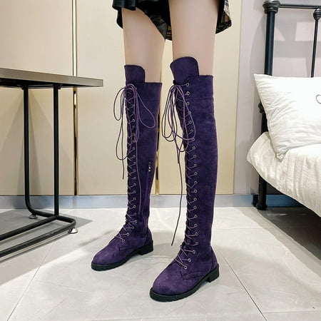 Fall Decorations Clearance Juebong Winter Boots for Women Shoes Sexy Fall Round Low-Heeled Women s Lace Up Boots
