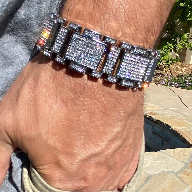 Men's Iced Baguette Tennis Bracelet - Solid 925 Sterling Silver, 8mm Wide, 8.5 Inch, Cubic Zirconia - Hip Hop Jewelry