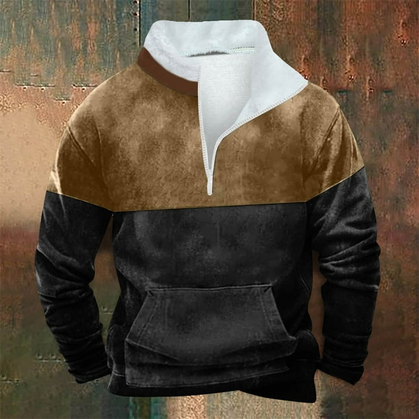 pstuiky camisas de manga larga para hombre, Sudadera informal de manga larga y cuello alto con bolsillo y cremallera de invierno para hombre salir tops xxxxxl