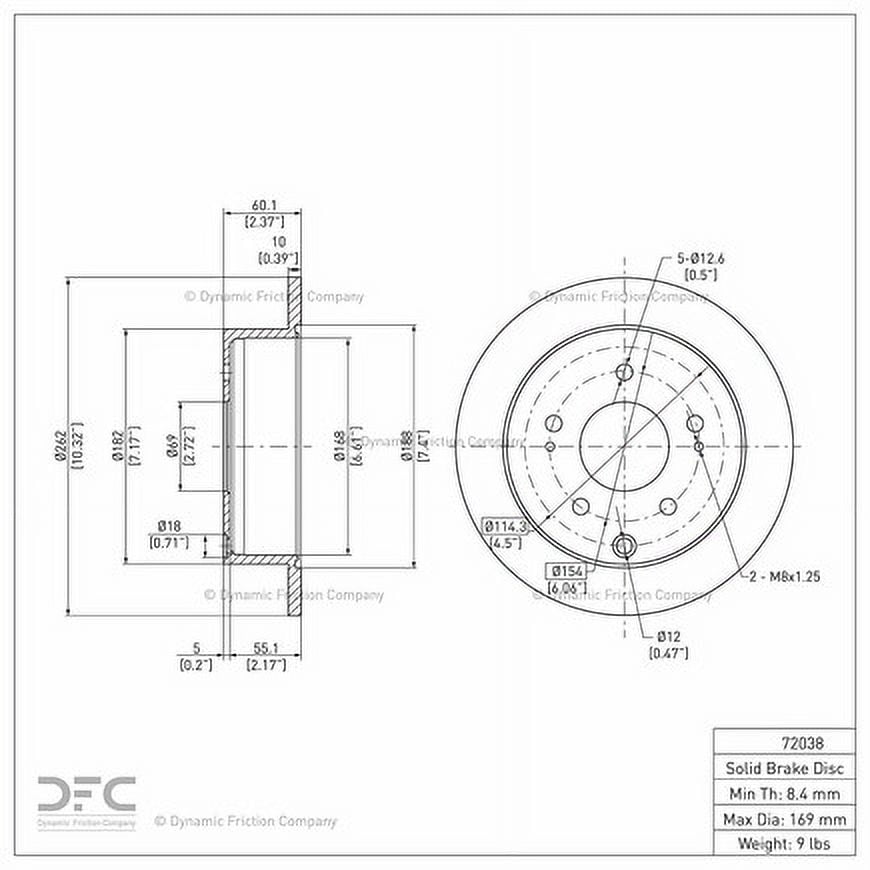 Rear Dynamic Friction Company Disc Brake Rotor 600-72038 (1) For 2004-2012 Mitsubishi Galant, 2006-2012 Mitsubishi Eclipse