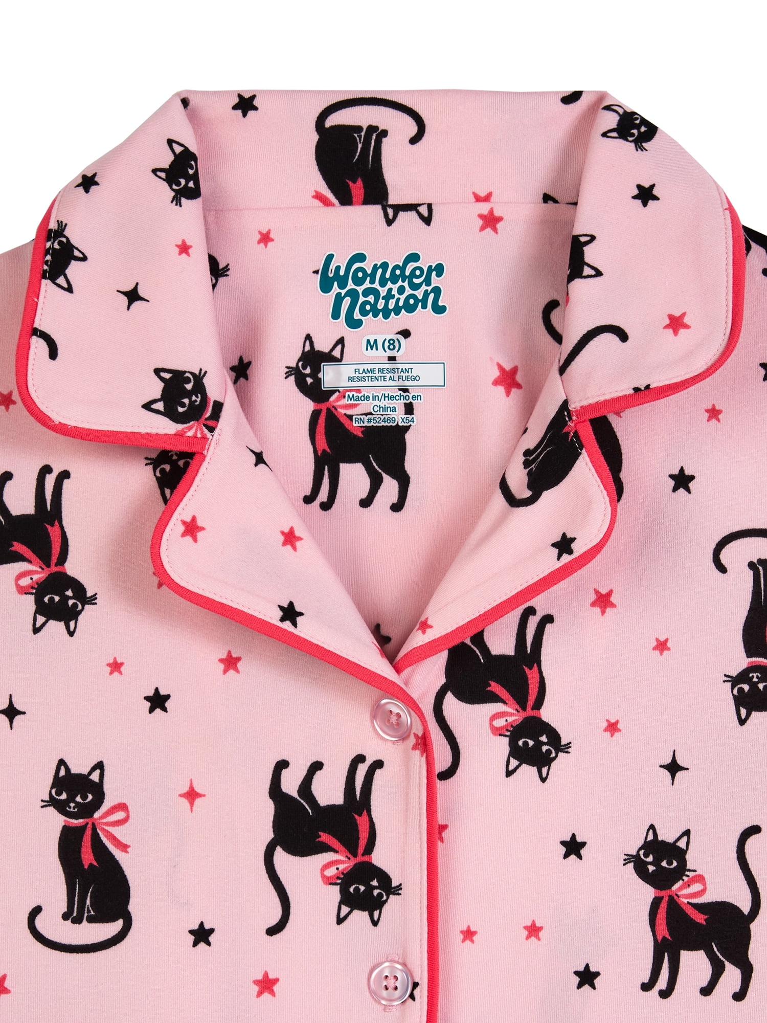 Wonder Nation Girls Short Sleeve Button Front Pajama Top and Shorts Set with Eyemask, 3-Piece, Sizes 4-18
