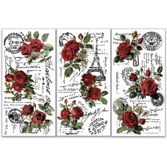 3pcs/Set Vintage Rose Rub on Transfers for Furniture and Crafts 6x12 inch Floral Furniture Transfer Sticker Furniture Decals Decor Transfer Stickers Rub on Decals for Furniture DIY