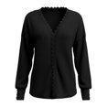 thumbnail image 5 of yillto Womens Tops Lace V Neck Ribbed Long Sleeve Dressy Fashion Elegant Loose Blouses Sweater, 5 of 6