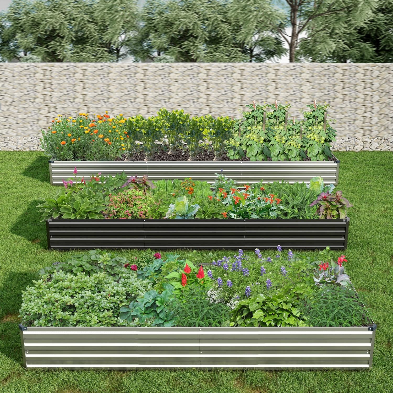 2PCS 10x3x1ft Galvanized Raised Garden Bed Kit,Metal Planter Box for Vegetables,Flowers,Herbs Durable Rust-Resistant Patio Gardening Beds,Silver