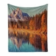 thumbnail image 1 of Wyoming Soft Flannel Fleece Throw Blanket, Autumn Landscape of Grand Teton with Tangerine Tone Trees and Calm Lake, Cozy Plush for Indoor and Outdoor Use, 70" x 90", Multicolor, by Ambesonne, 1 of 6