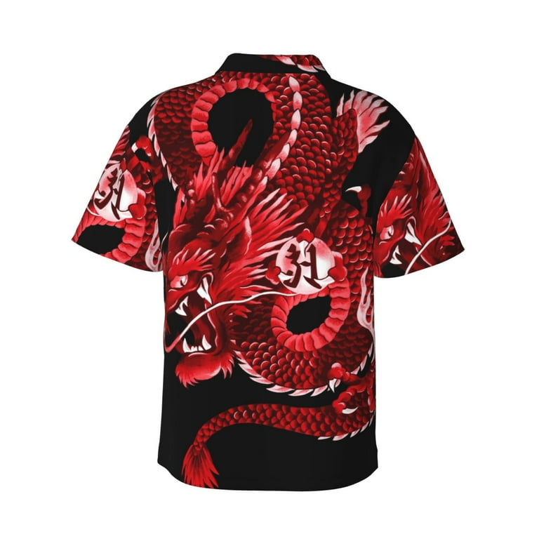 Japanese Red Dragon Men's 3d Print Casual Button Down Shirts