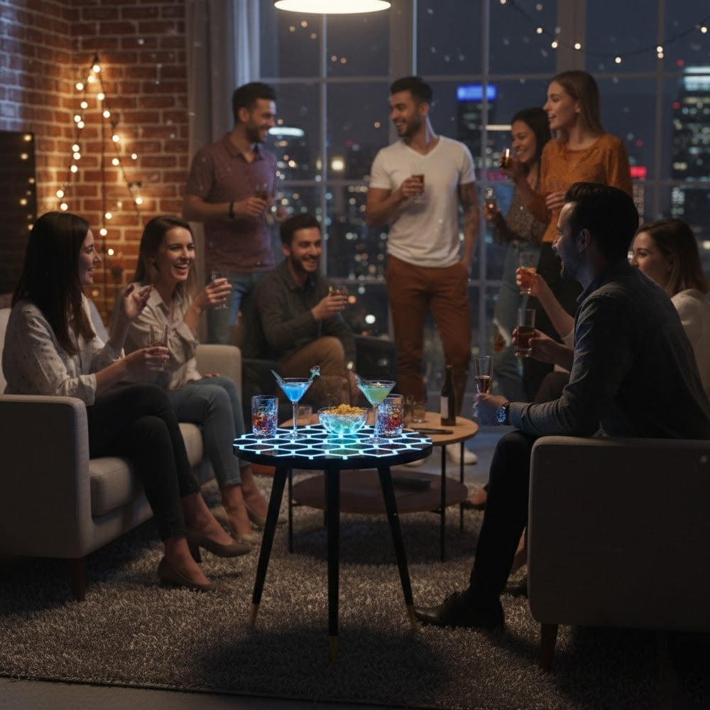 19.7" Interactive LED Touch Cocktail Table, RGB Glowing Centerpiece, Rechargeable Modern Drink Stand for Home Bar, Game Room, Parties & Entertainment