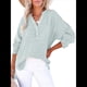 thumbnail image 2 of Blusas Casuales de Larga con Cuello en V y Botones para Mujer, Blusas Lisas de Gran Tamaño. Azul XXL, 2 of 7