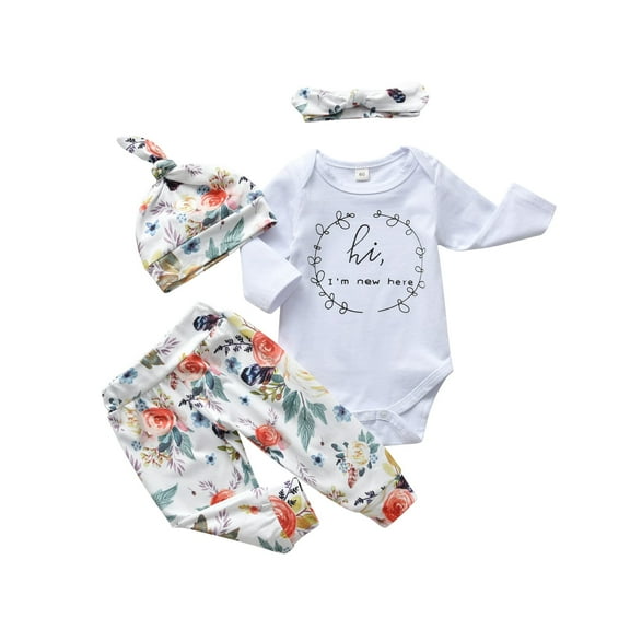 Infant Baby Girl Clothes Printed Long Sleeve Ruffle Romper Pants Set 3PCS Fall Outfits White