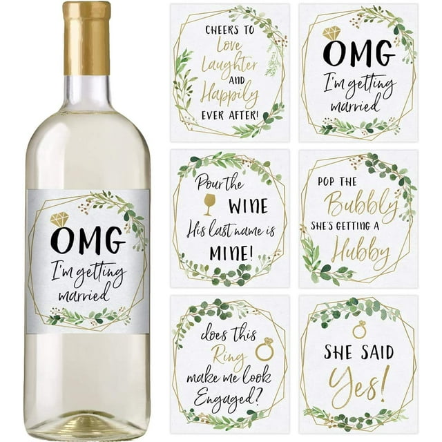 Printed Party Engagement Celebration Gift, Bachelorette, 6 Wine Bottle Labels