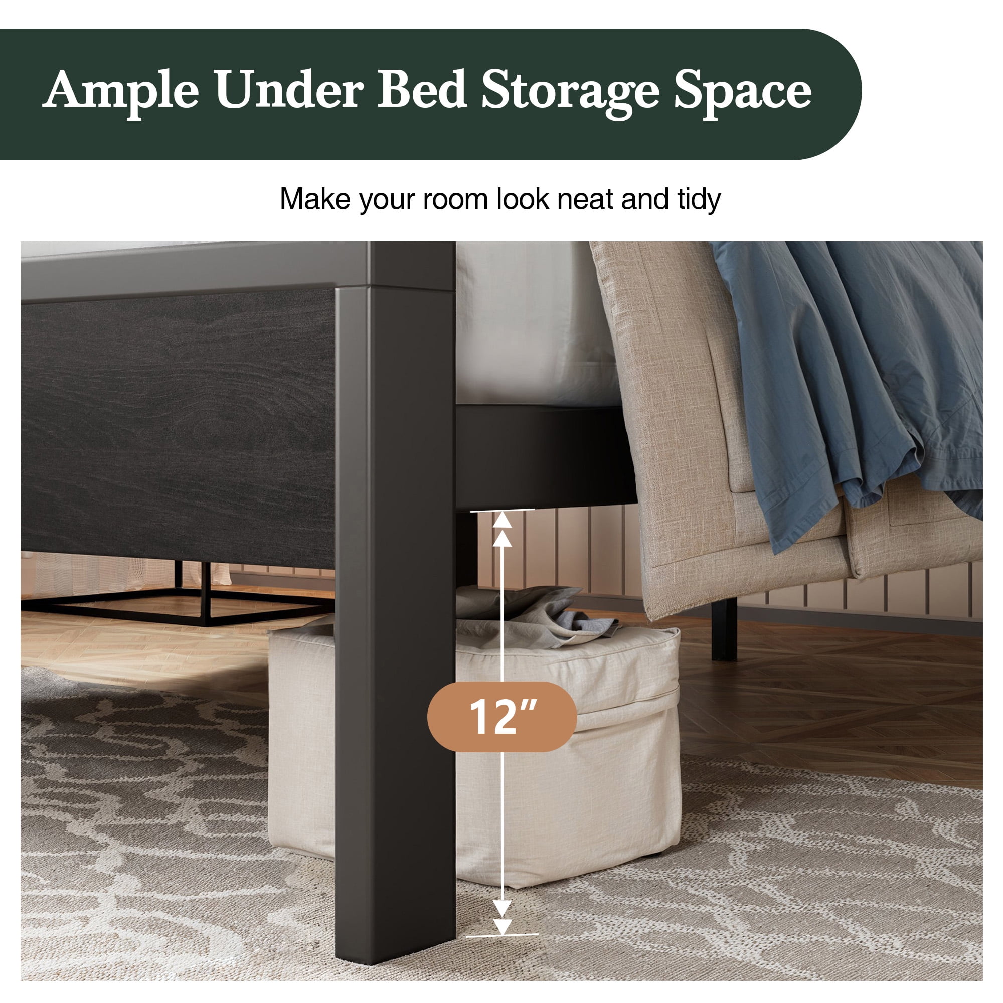 Amolife King Size Bed Frame, Heavy Duty Metal Platform Bed with Wooden Headboard & Footboard, Black Oak, Adult